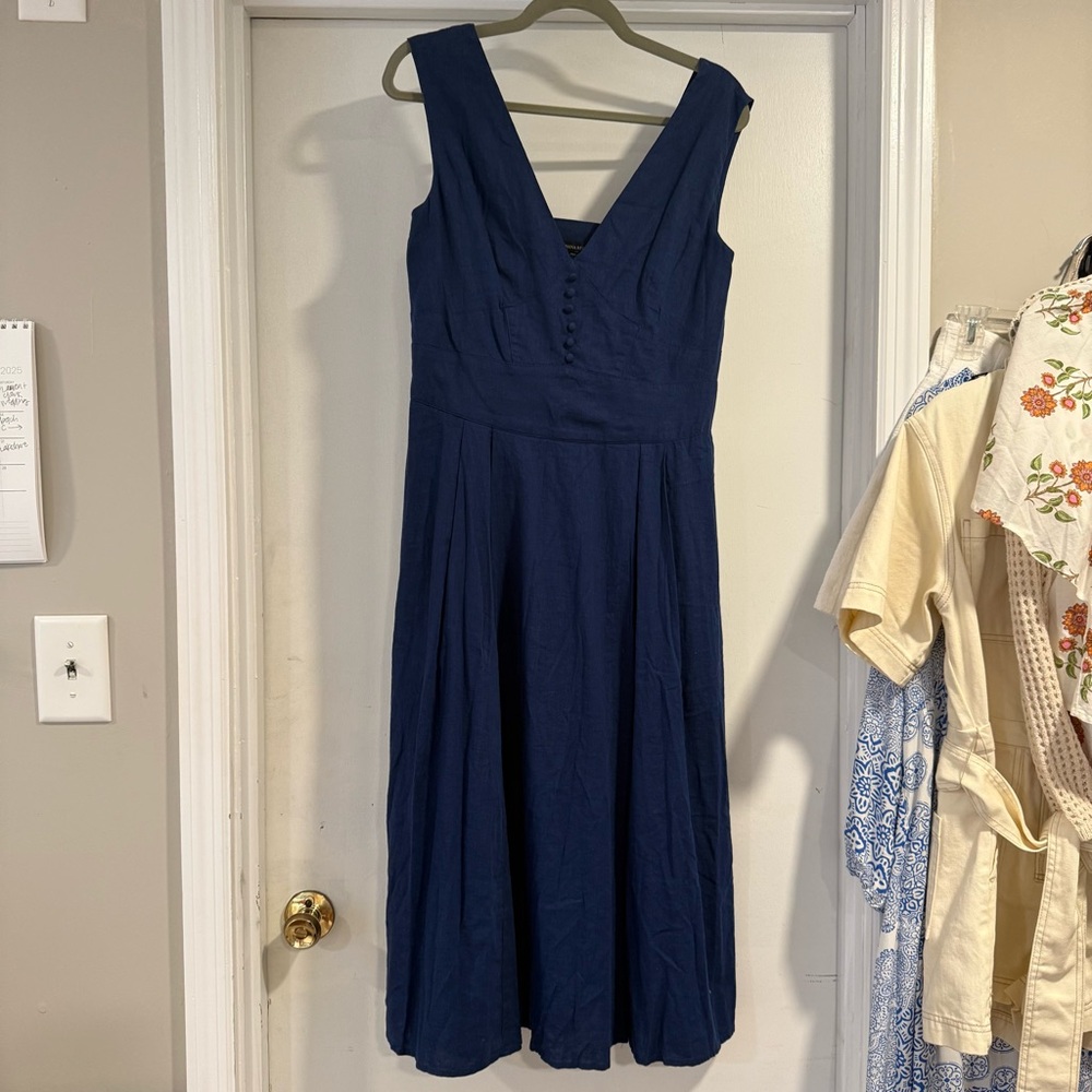 NWT Banana Republic linen blend blue midi dress